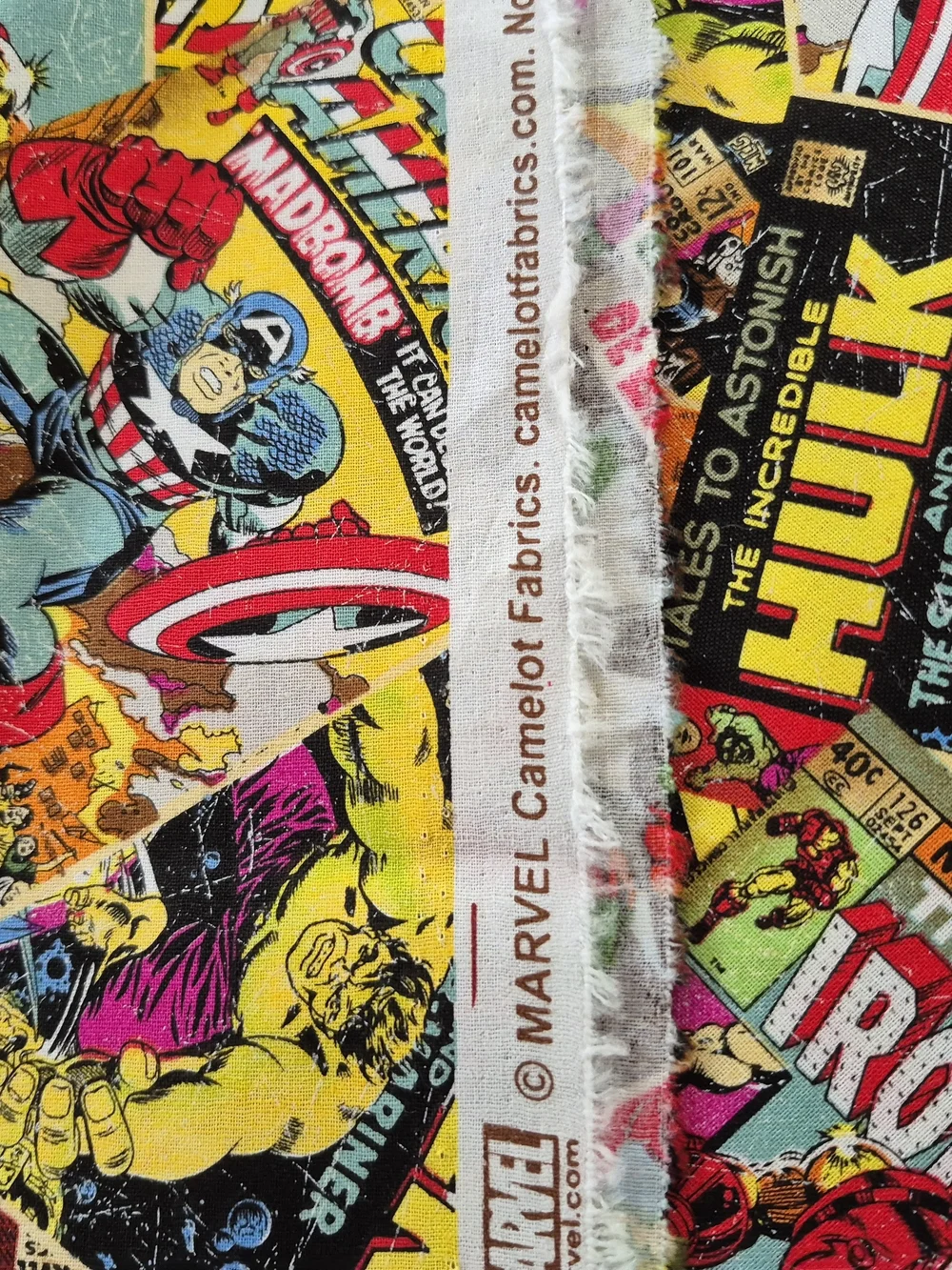 Marvel Spiderman Wolverine Cotton Fabric 1 1/4 Yards Hulk Iron Man Comics Quilt